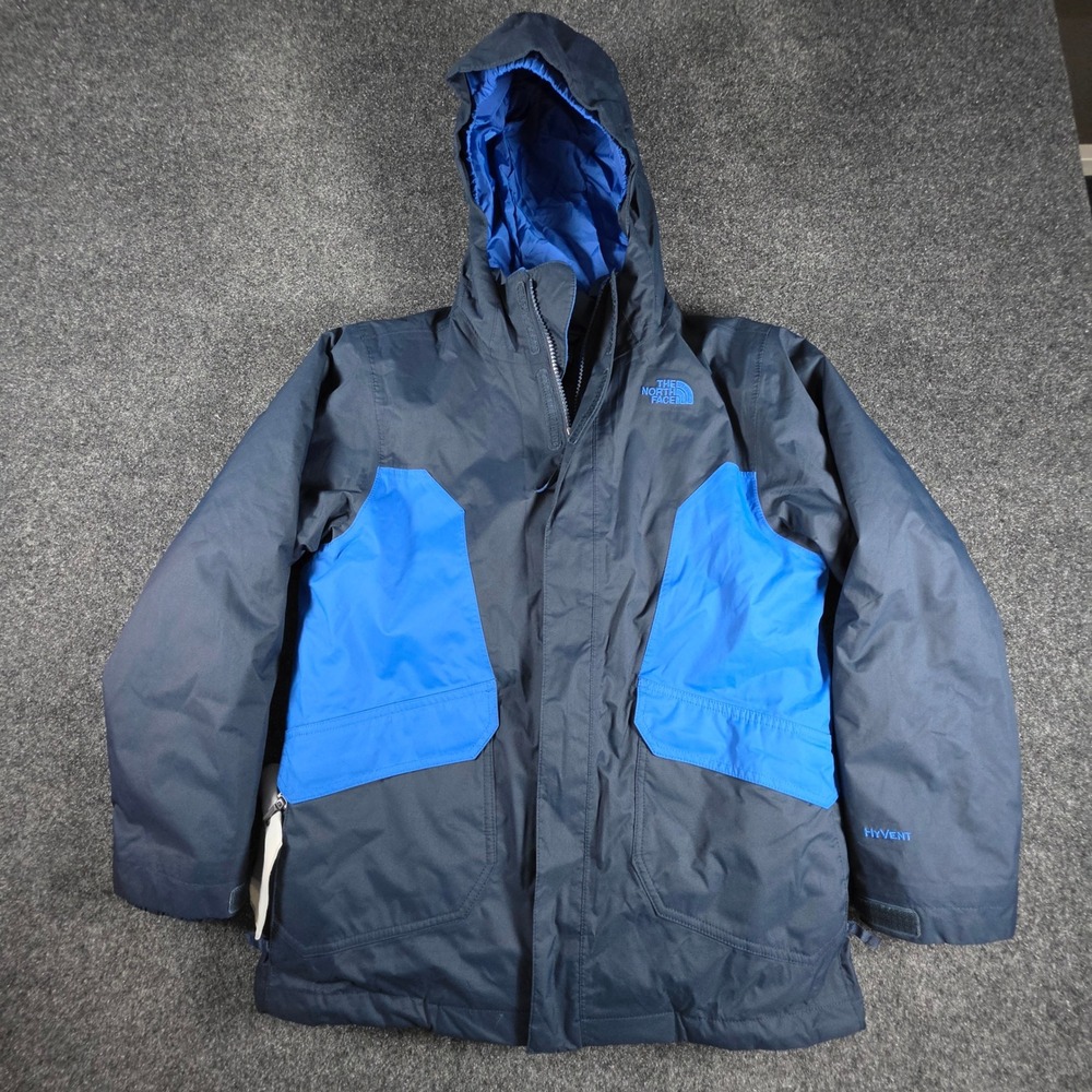 The North Face HyVent Jacket Boys L 14/16 Navy Blue Insulated Hooded Winter Coat